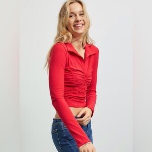 Uo Aries Ruched Blouse in Red